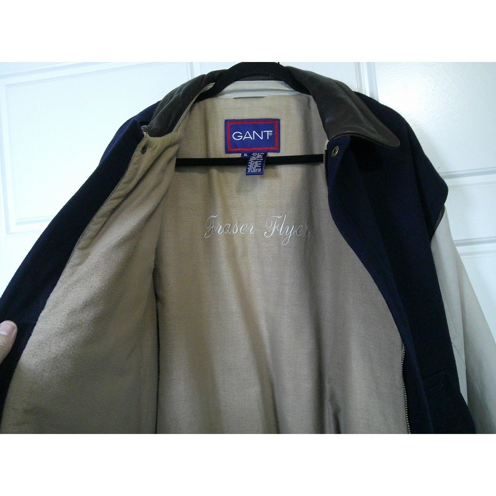 Gant Varsity Bomber Jacket Mens XL Navy Blue Wool Leather Elbow Patch Vintage - Picture 14 of 16